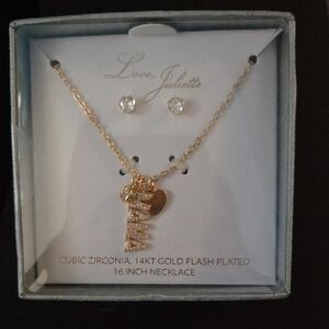 Gold Necklace and Earring Set 14KT Gold Flash Plated 16in Necklace NEW